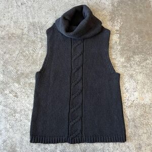In Resource Black Sleeveless Turtleneck Sweater Cable Knit Top Women's Medium
